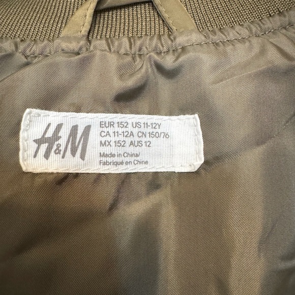 H&M Girls’ Olive Green Bomber Jacket – Size 11–12Y - Picture 3 of 5